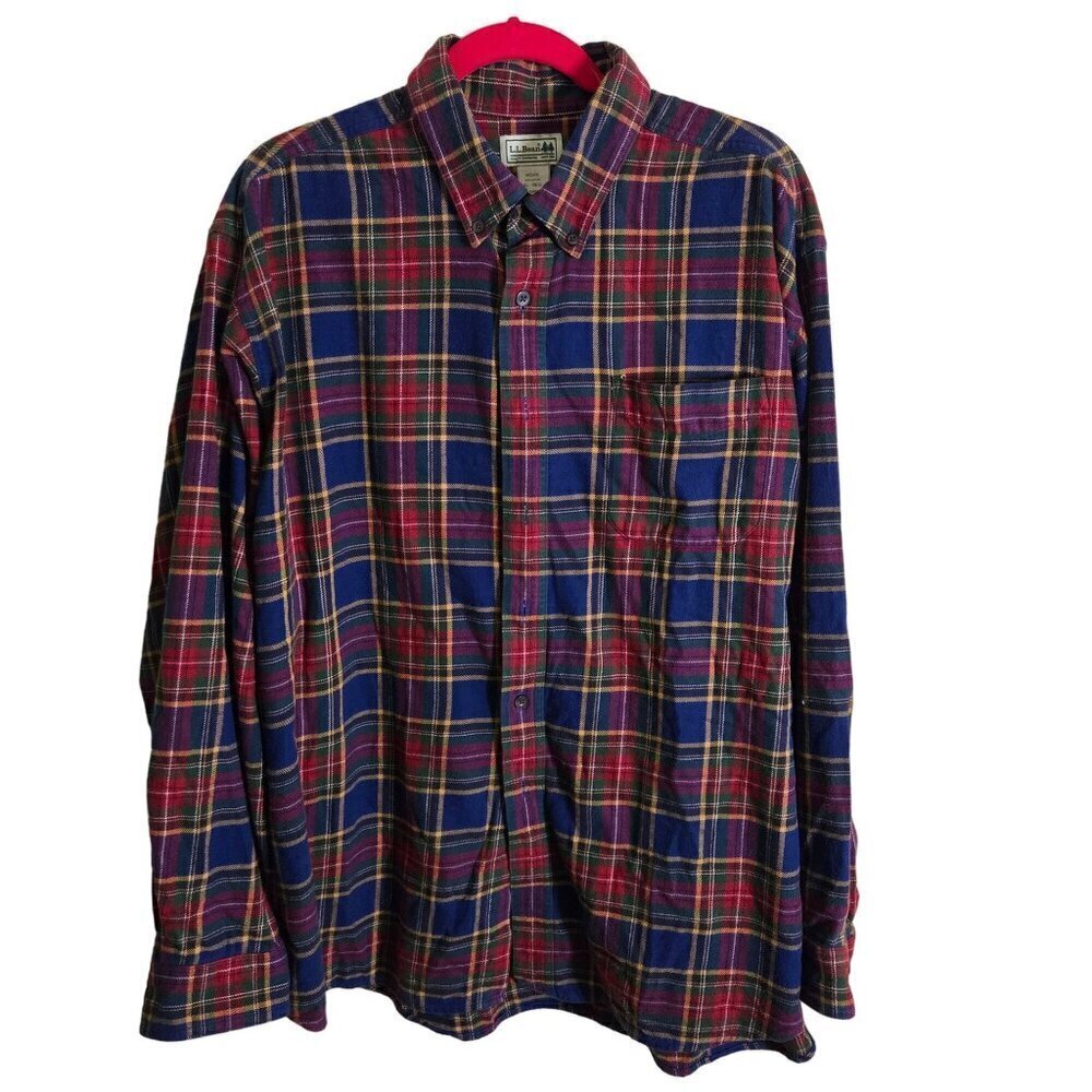 L.L. Bean Multi Color Plaid Men's Cotton Flannel Shirt Size XL
